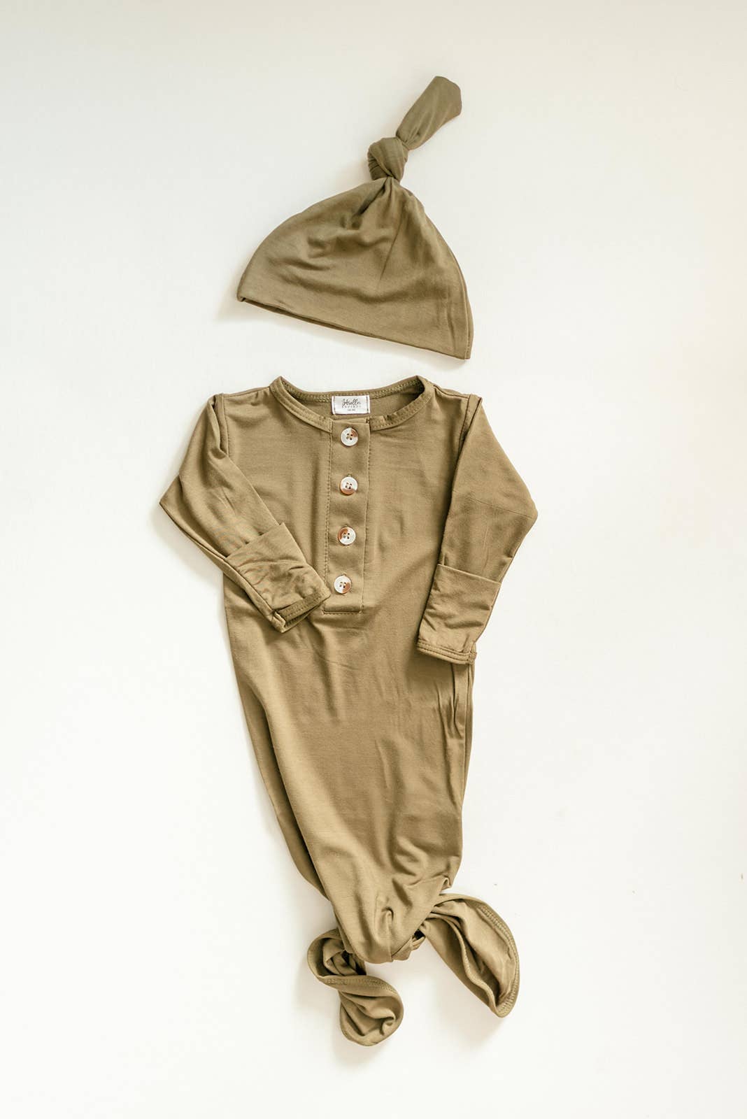 Knotted Baby Gown and Hat Set- Army Green