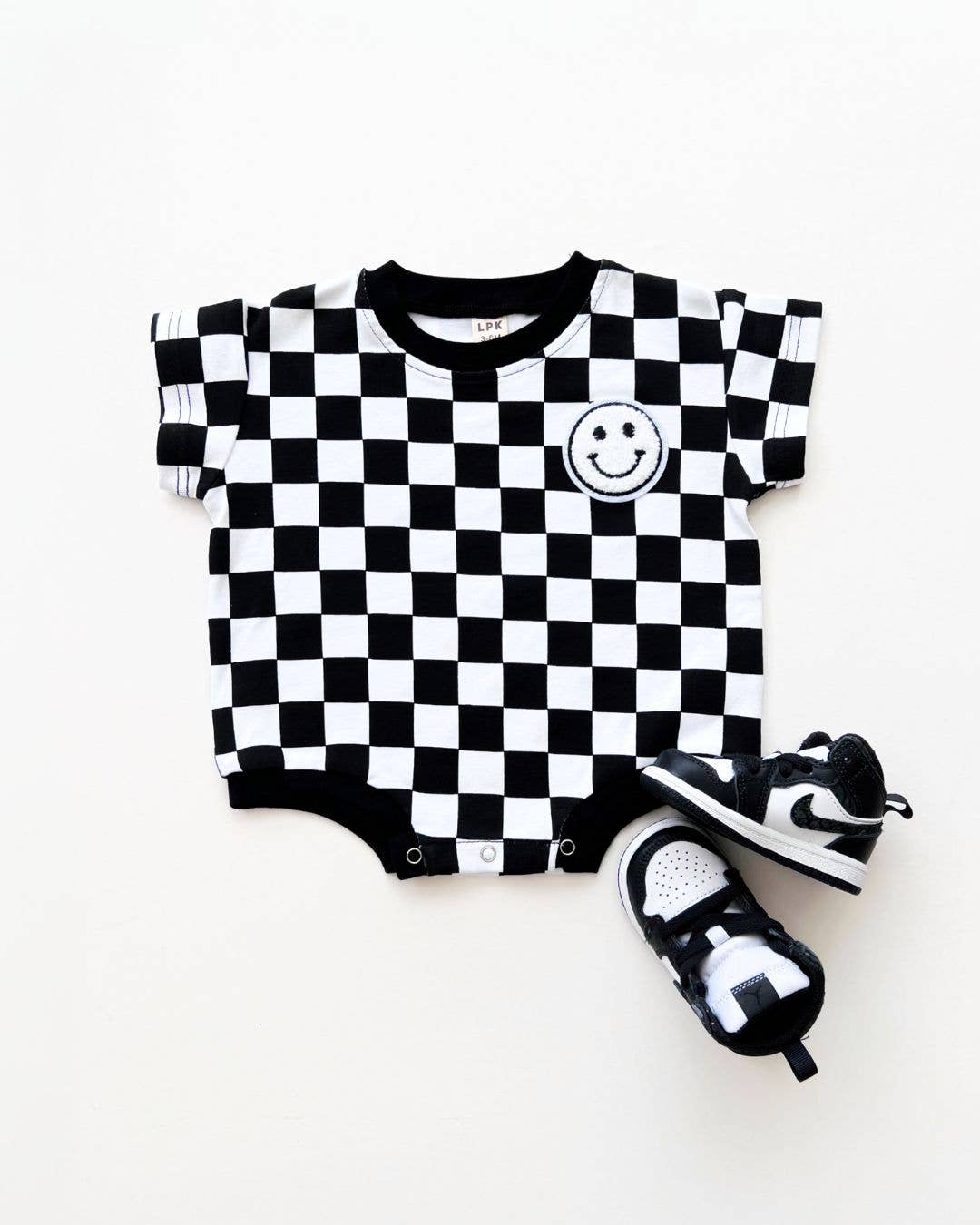 Checkered Smiley Bubble Romper