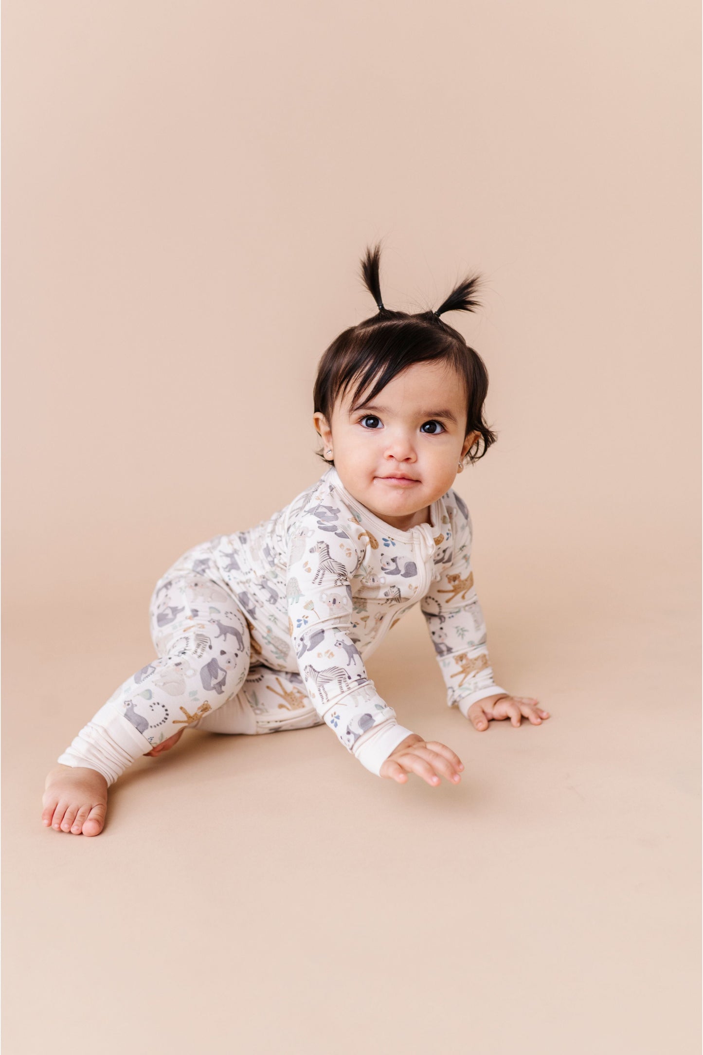 Bamboo One Piece Zip Pajama - Safari Friends