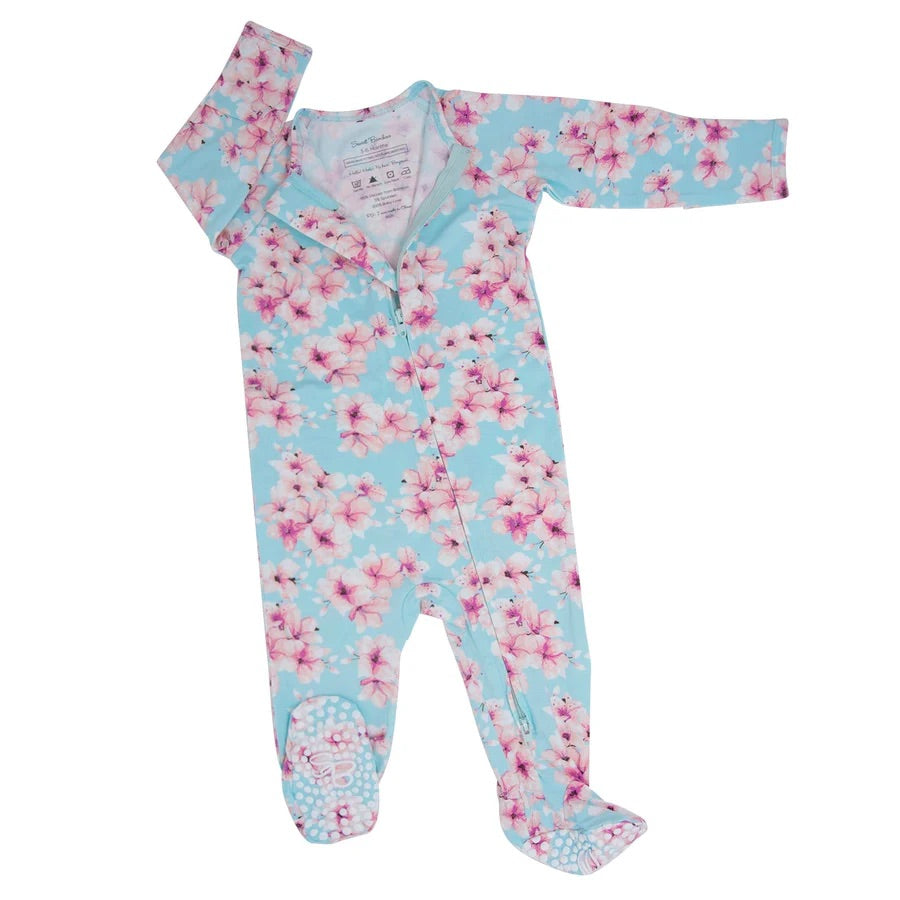 Pretty Pink Floral Ruffle Zipper Footie