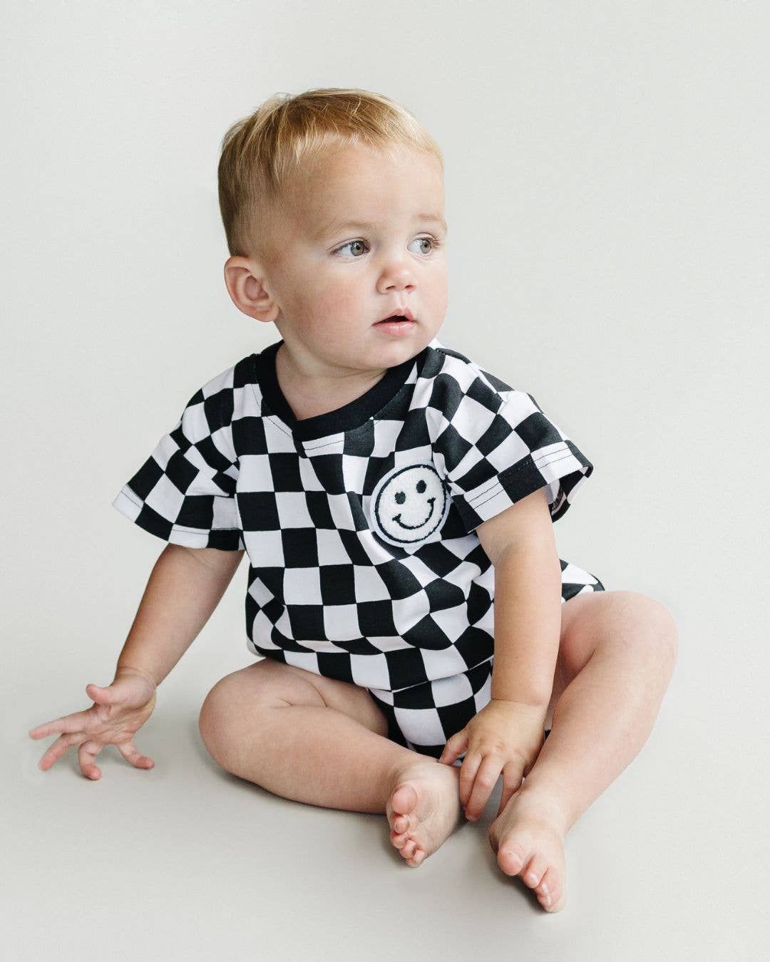Checkered Smiley Bubble Romper
