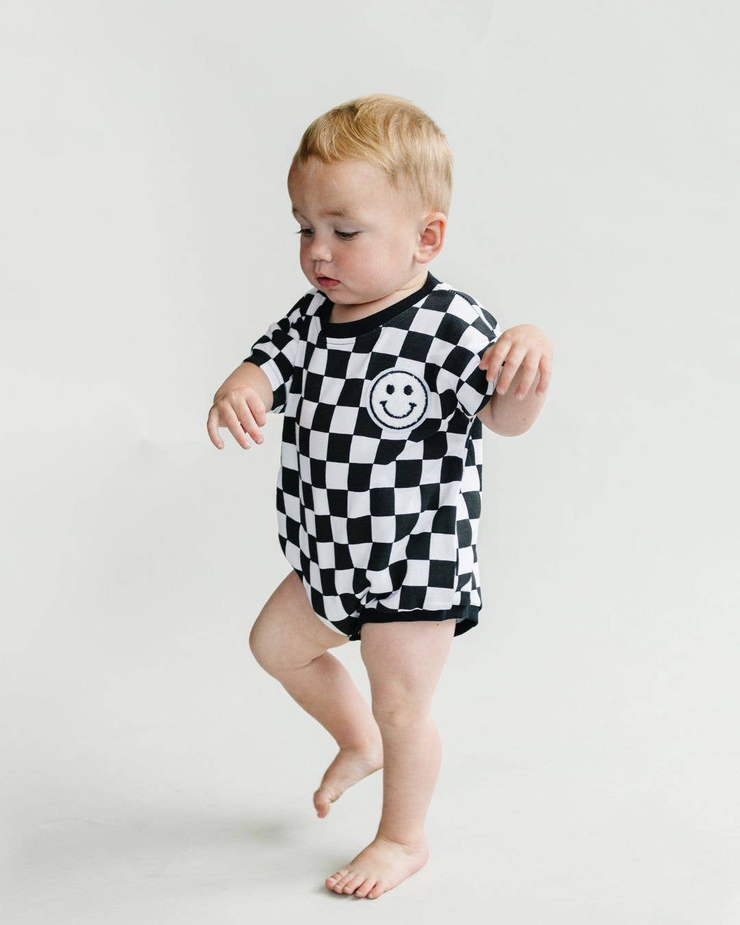 Checkered Smiley Bubble Romper