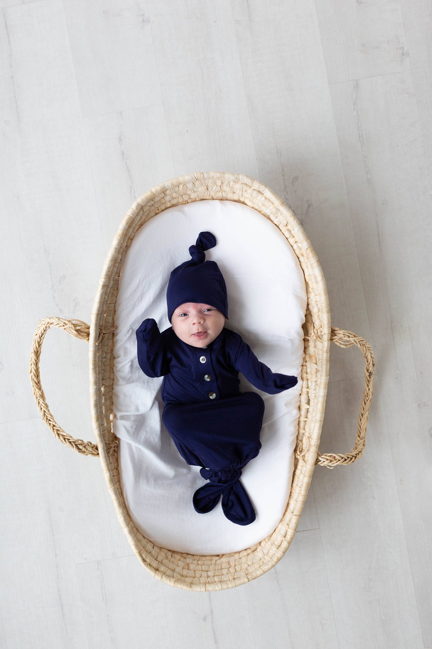 Knotted Baby Gown and Hat Set- Navy Blue