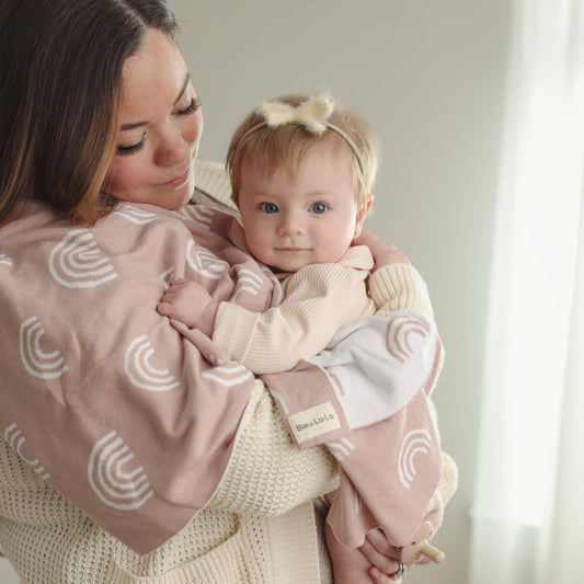 100% Luxury Cotton Baby Blanket - Rainbow: Pink