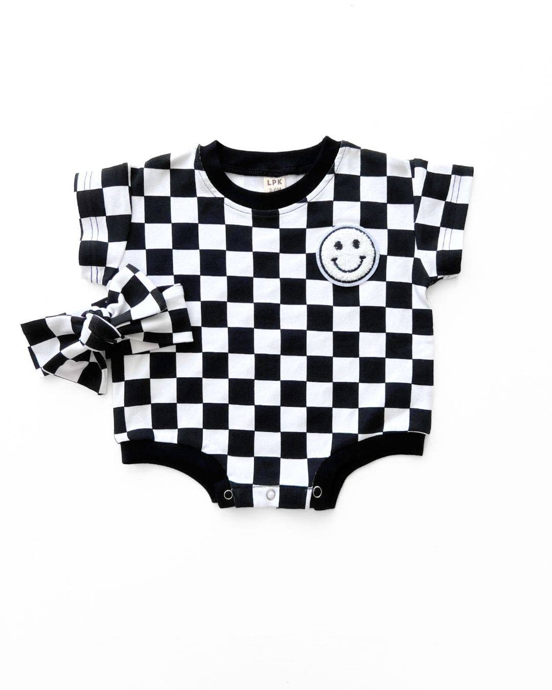 Checkered Smiley Bubble Romper