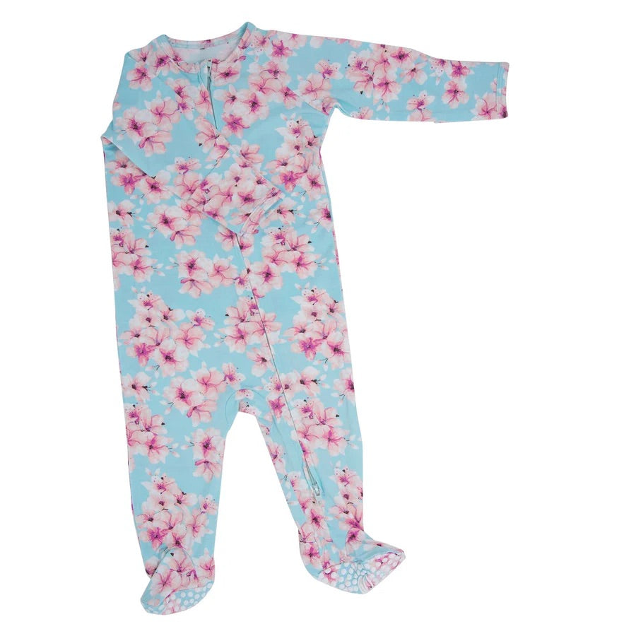 Pretty Pink Floral Ruffle Zipper Footie