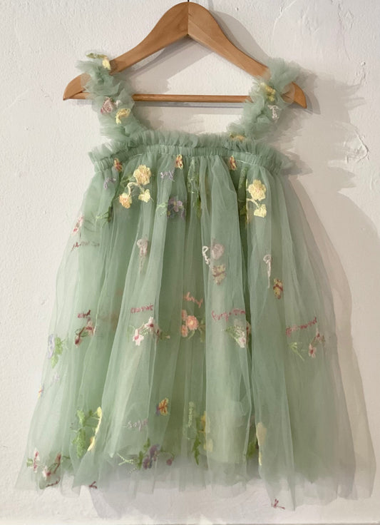 Embroidered Green Tulle Dress