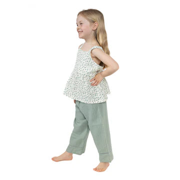 Jadeite Simple Floral Tank And Smocked Waist Pants