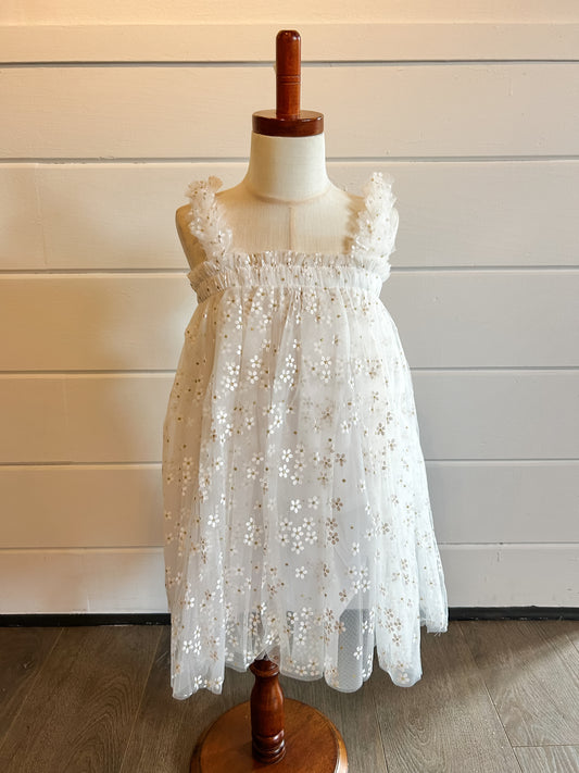 Petite White Daisy Tulle Dress