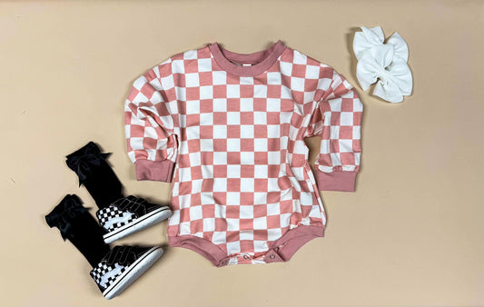 Checkered Pink Bubble Romper
