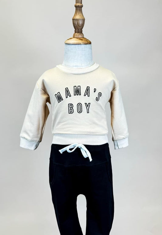 Embroidered Mama's Boy Set - Black