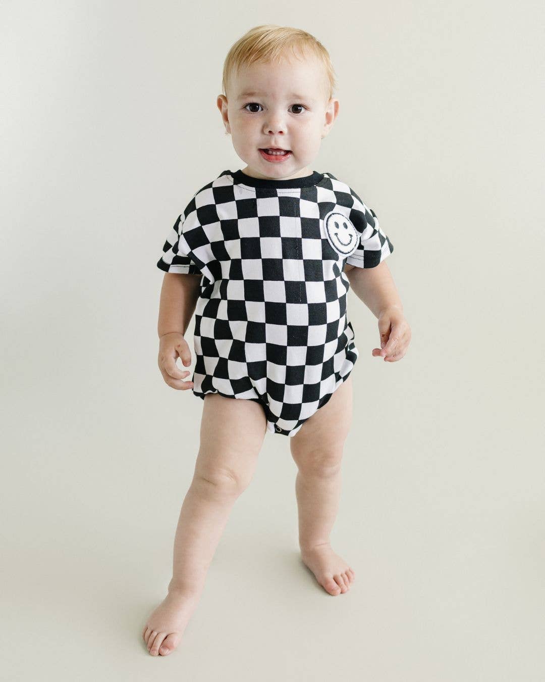Checkered Smiley Bubble Romper