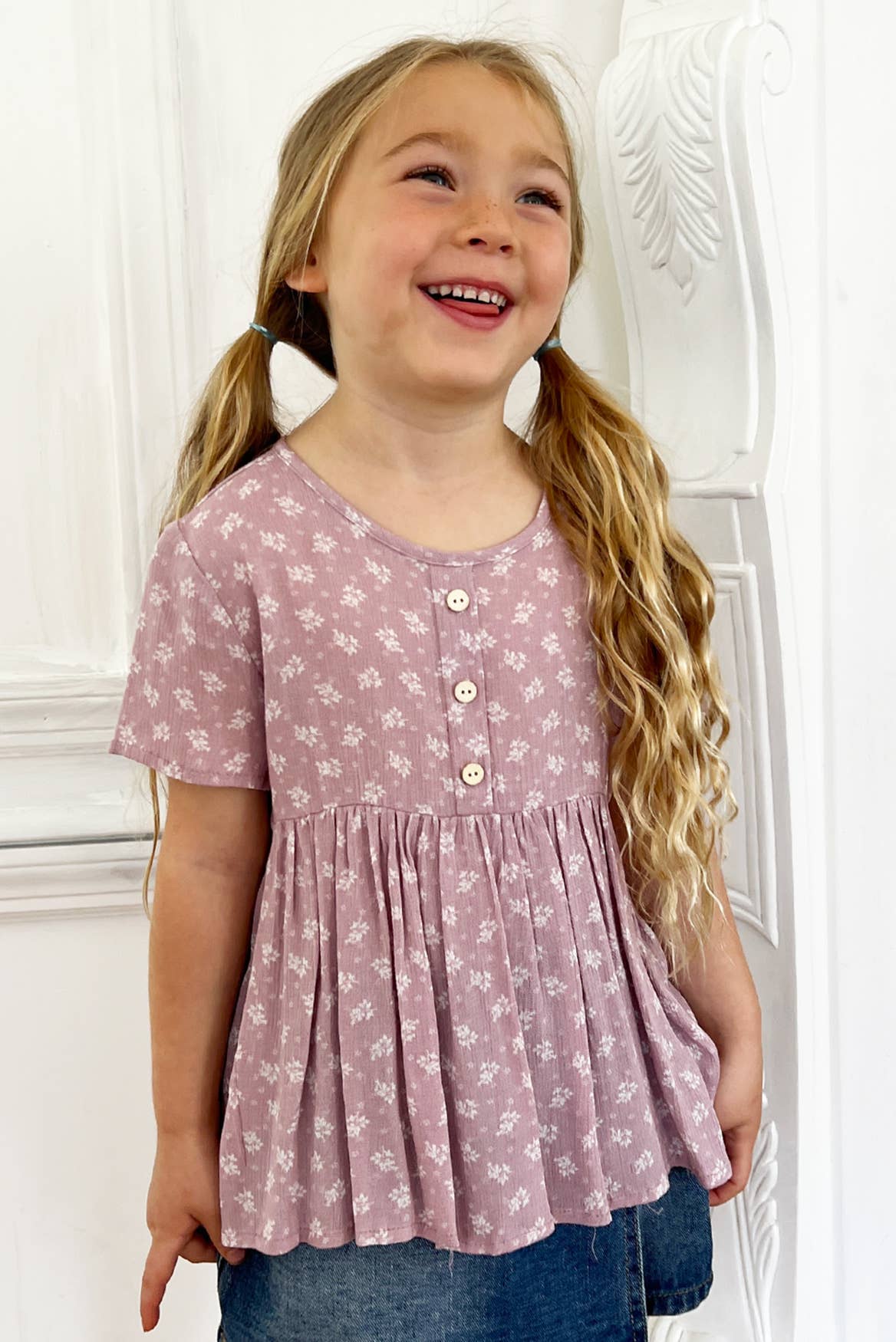 FLORAL BABYDOLL WOVEN BUTTON TOP
