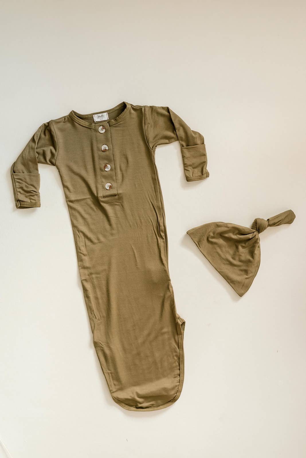 Knotted Baby Gown and Hat Set- Army Green