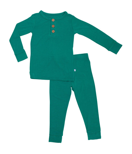 Bamboo Emerald Green Long Sleeve Henley Pajamas 2pc