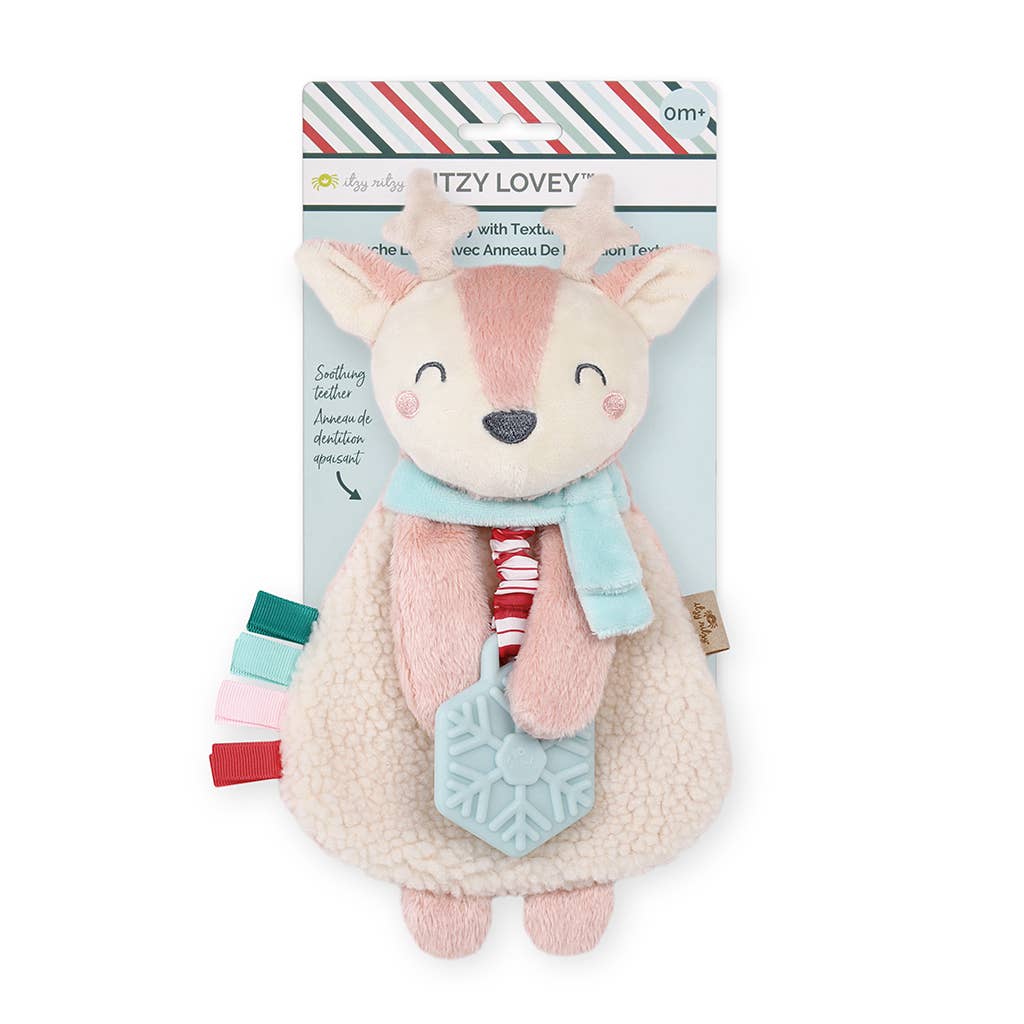 Holiday Itzy Lovey™ Plush + Teether Toy: Pink Reindeer