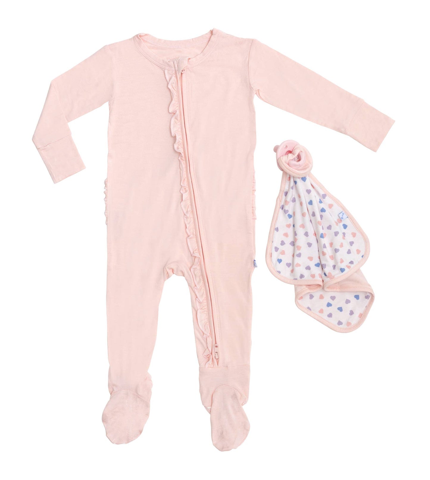 Bamboo Rose Quartz Ruffled Zippered Footie Pajamas