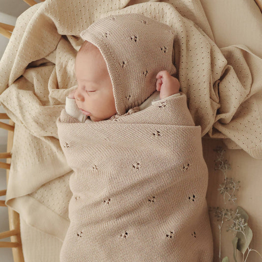 100% Organic Cotton Pointelle Baby Blanket: Oatmeal