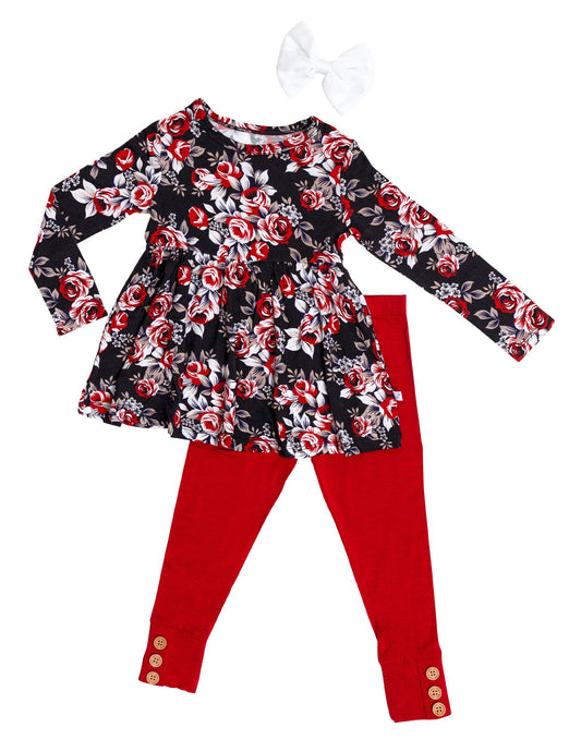 Bamboo Midnight Rose Peplum Top and Leggings Set