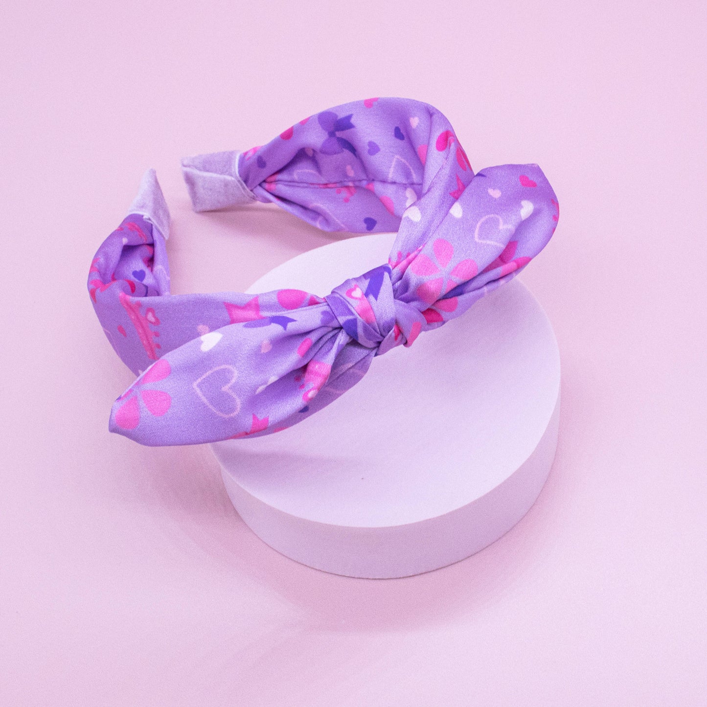 Silky Knotted Rabbit Ear Bow Headband: Pink Unicorn