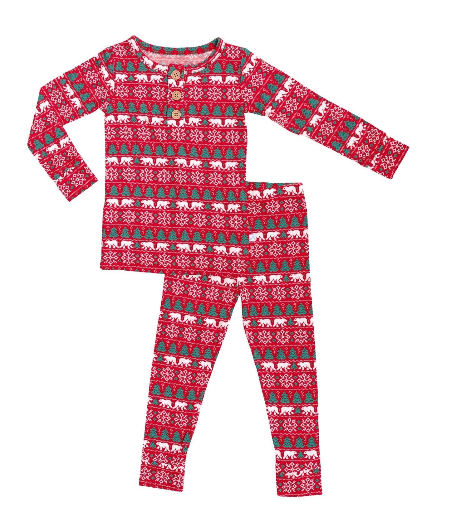 Bamboo Beary Christmas Long Sleeve Henley Pajamas 2pc