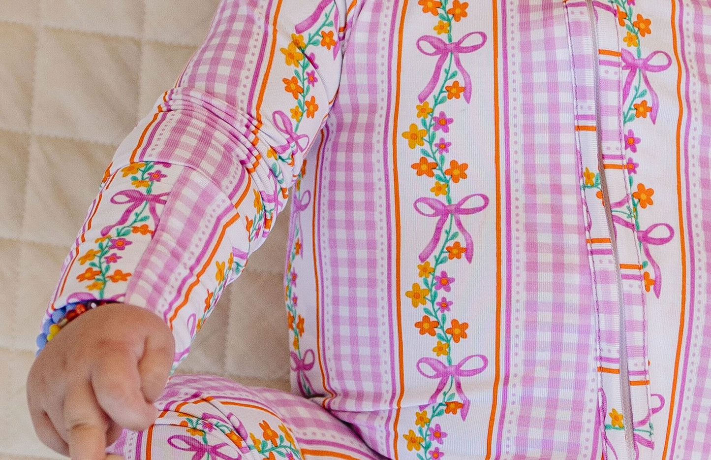 Bamboo Zip Romper | Gingham & Flowers