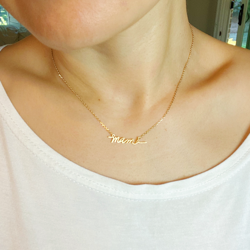 Mama Script Necklace: Brushed Gold