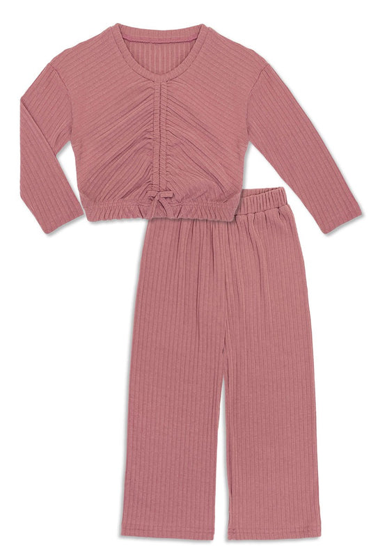 Stretchable Ribbed Two-Piece Set - Mauve