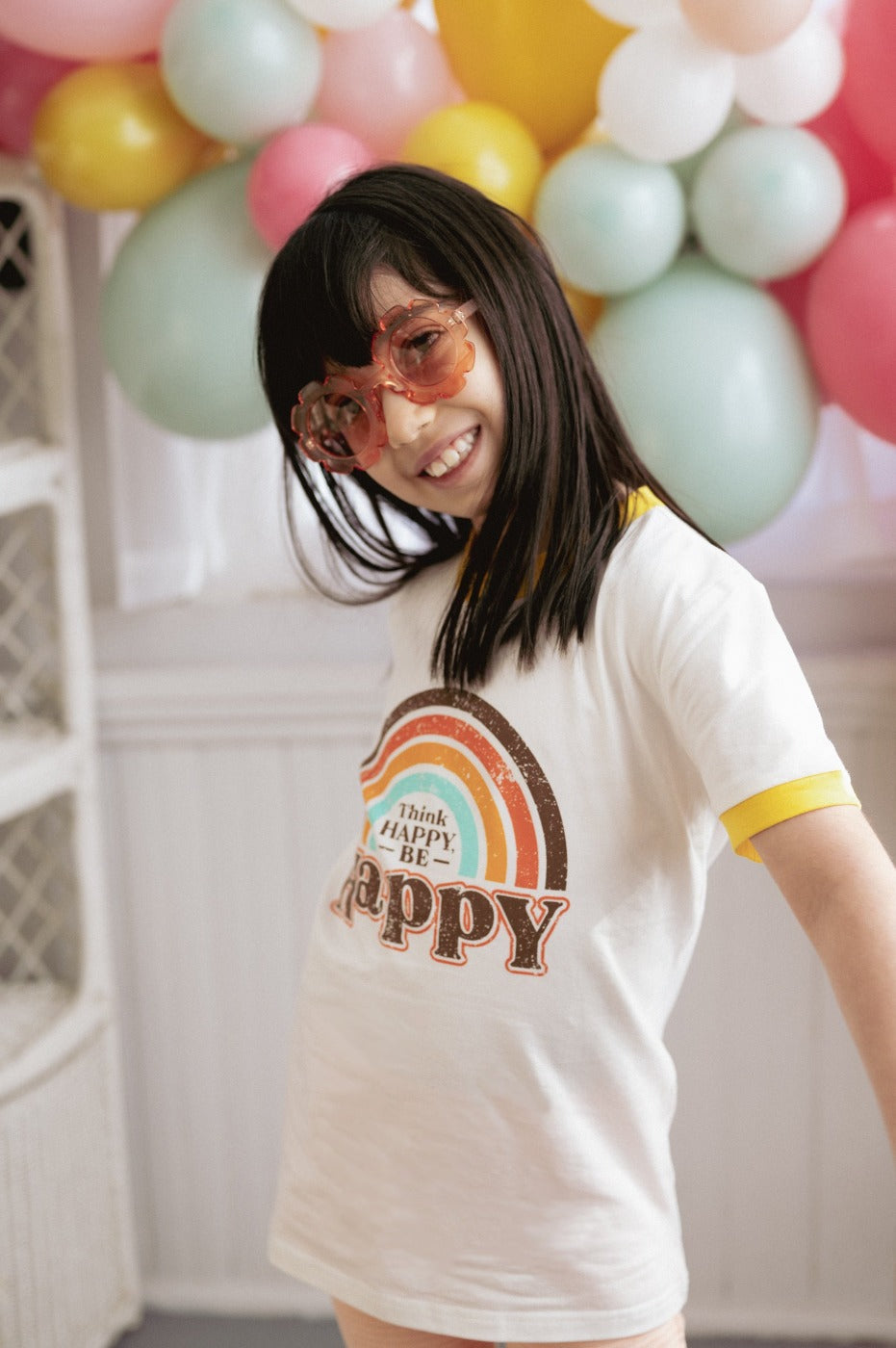 Think Happy Be Happy Retro Ringer T-Shirt for Baby and Little Kids