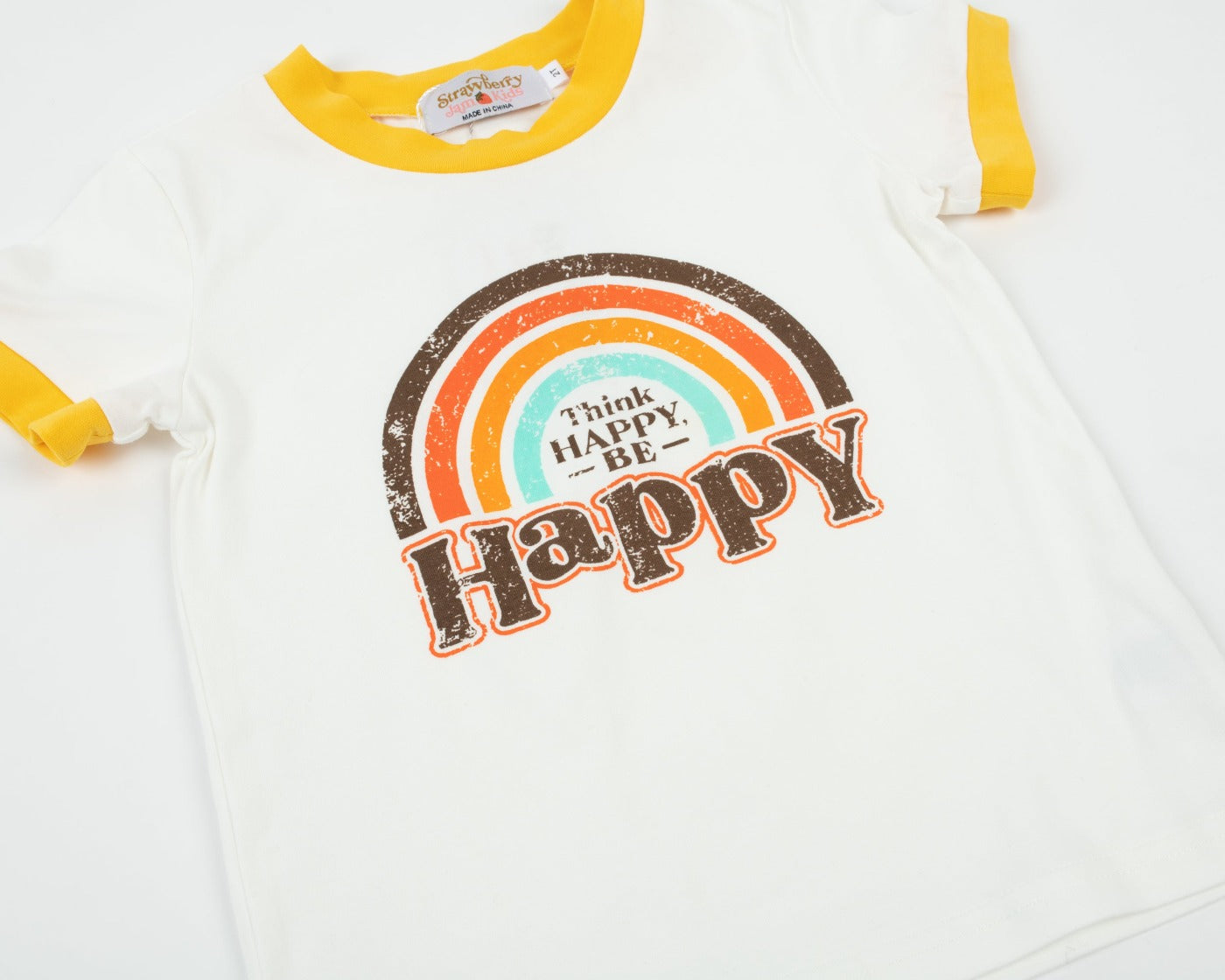 Think Happy Be Happy Retro Ringer T-Shirt for Baby and Little Kids