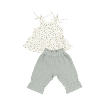 Jadeite Simple Floral Tank And Smocked  Waist Pants