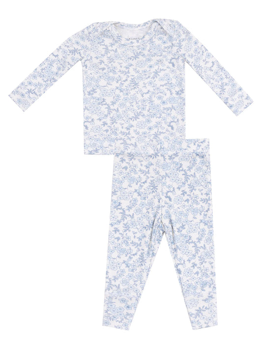 Blue Calico Floral Rib Loungewear Set