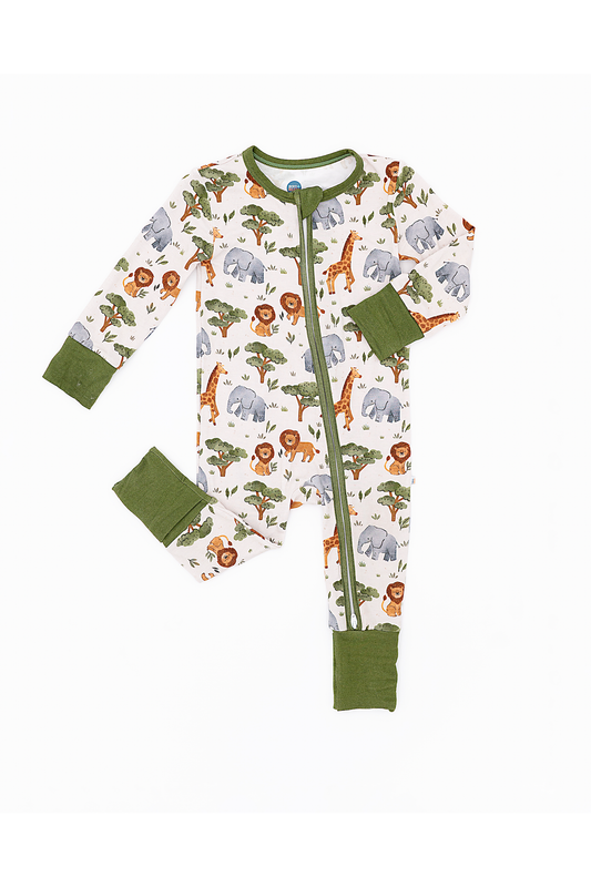 Bamboo One Piece Zip Pajama - It's a Jungle Out There