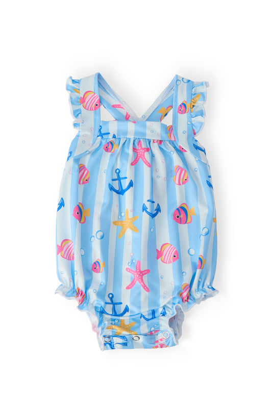 Tidepool Treasures Ruffle Cross Back Romper