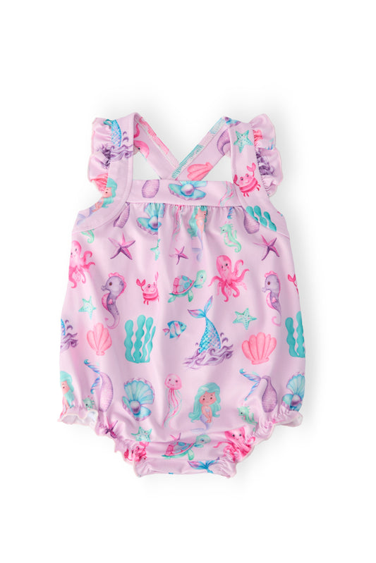 Under the Sea Ruffle Cross Back Romper