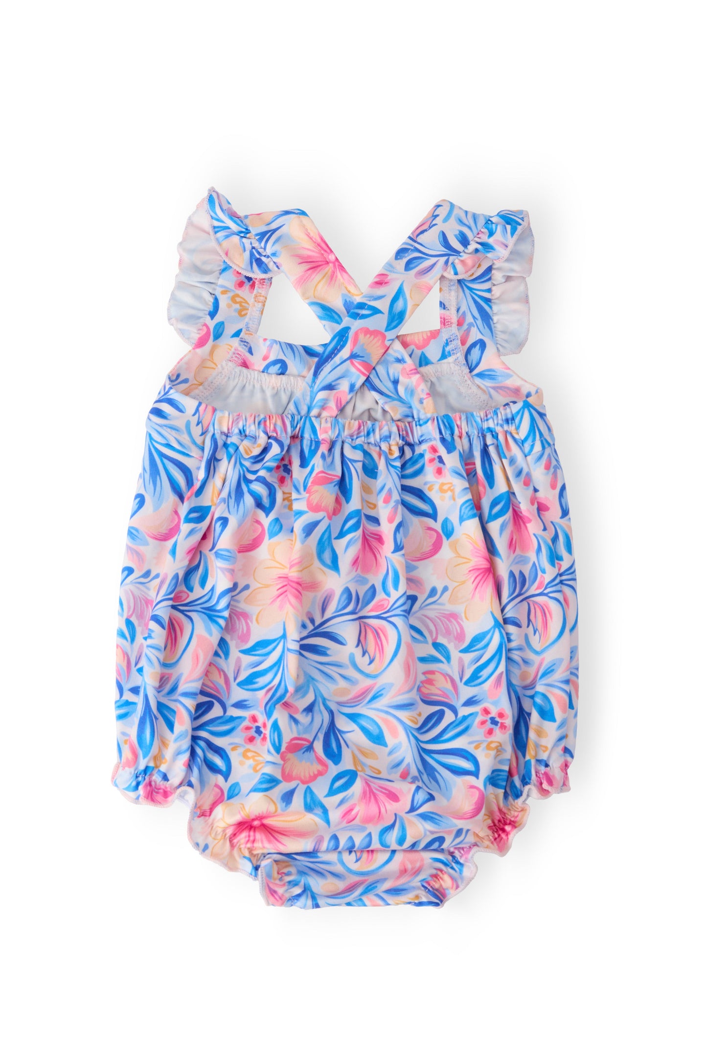 Watercolor Floral Ruffle Cross Back Romper