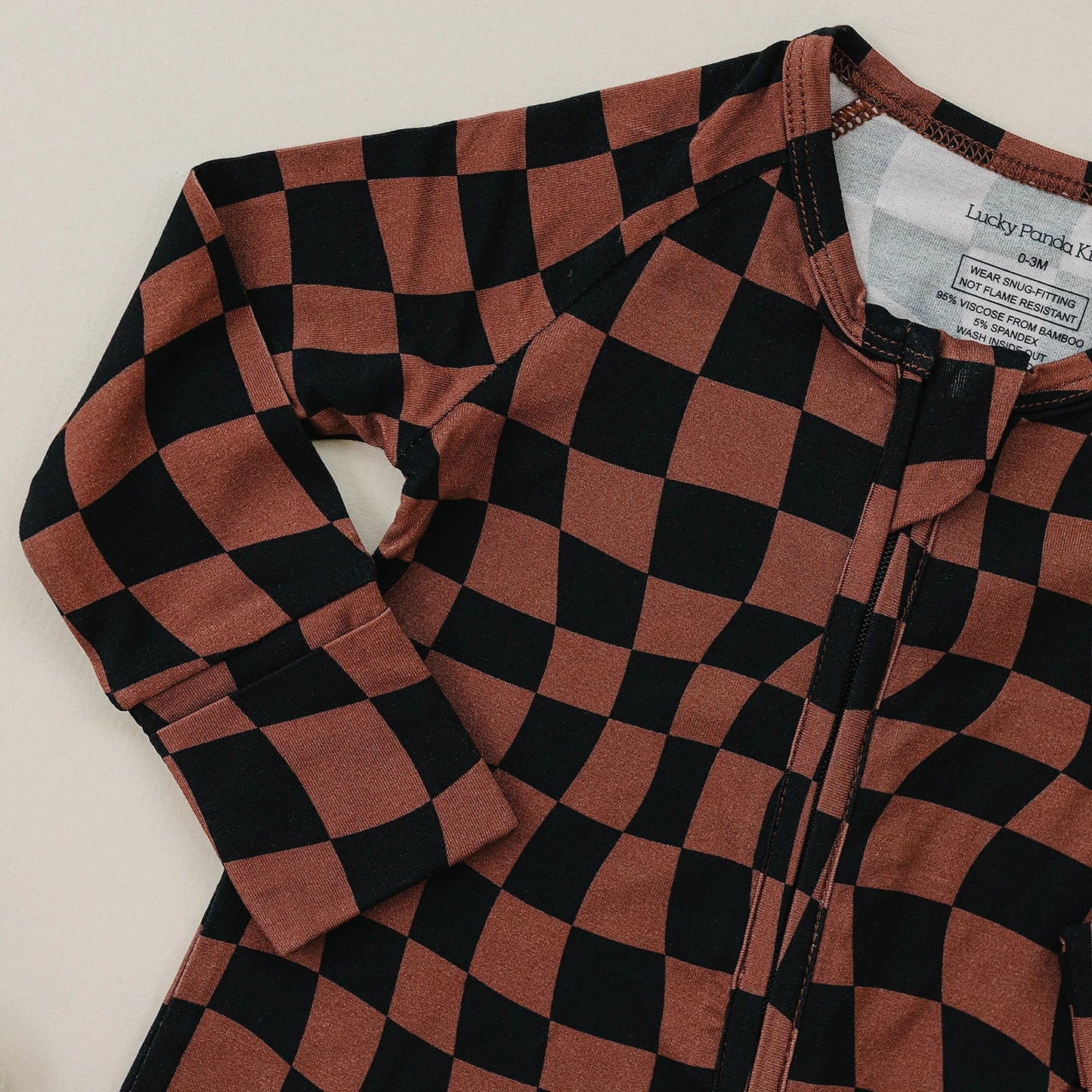 Bamboo Zip Romper | Chocolate Wavy Checkered