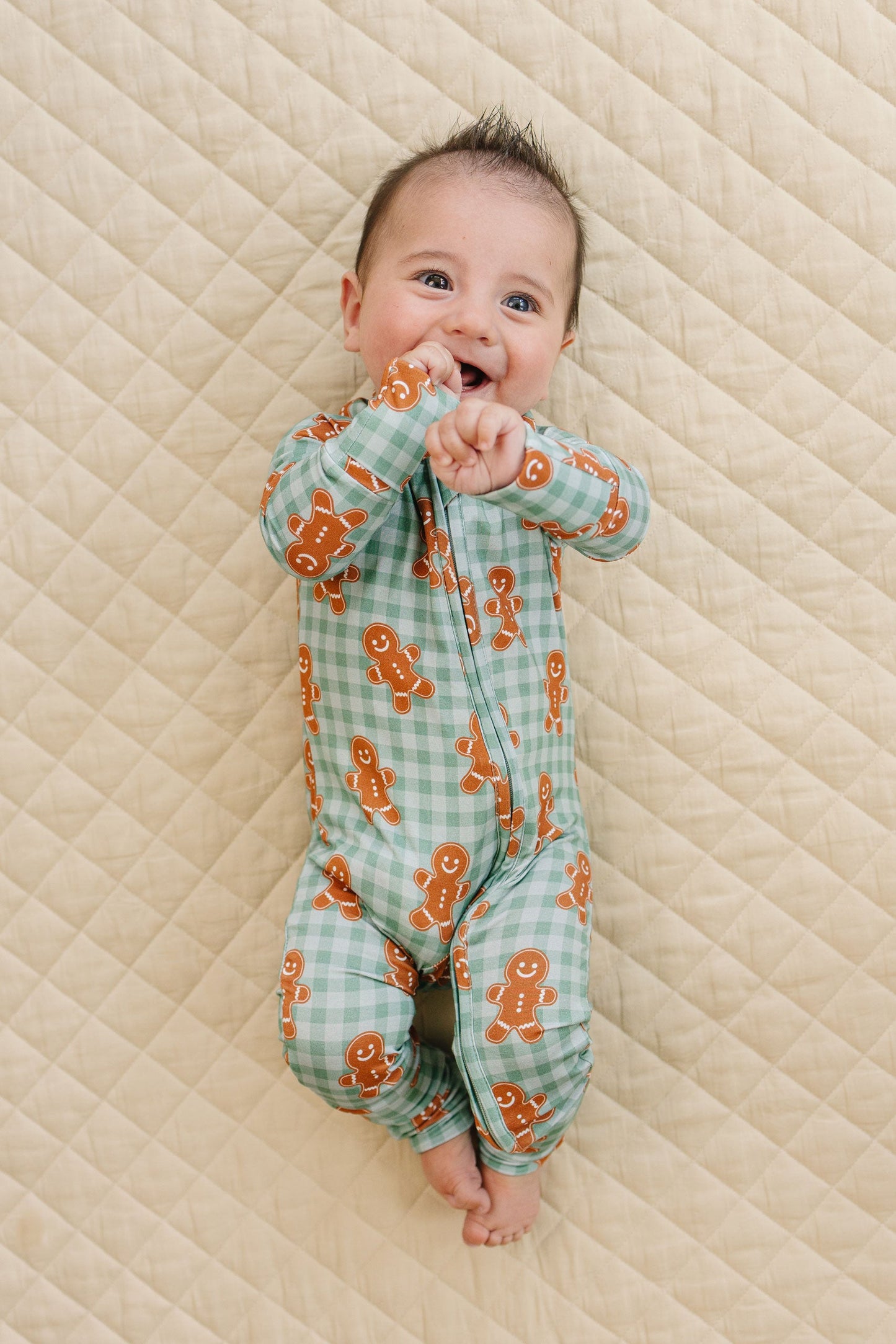 Bamboo Zip Romper | Gingerbread Gingham