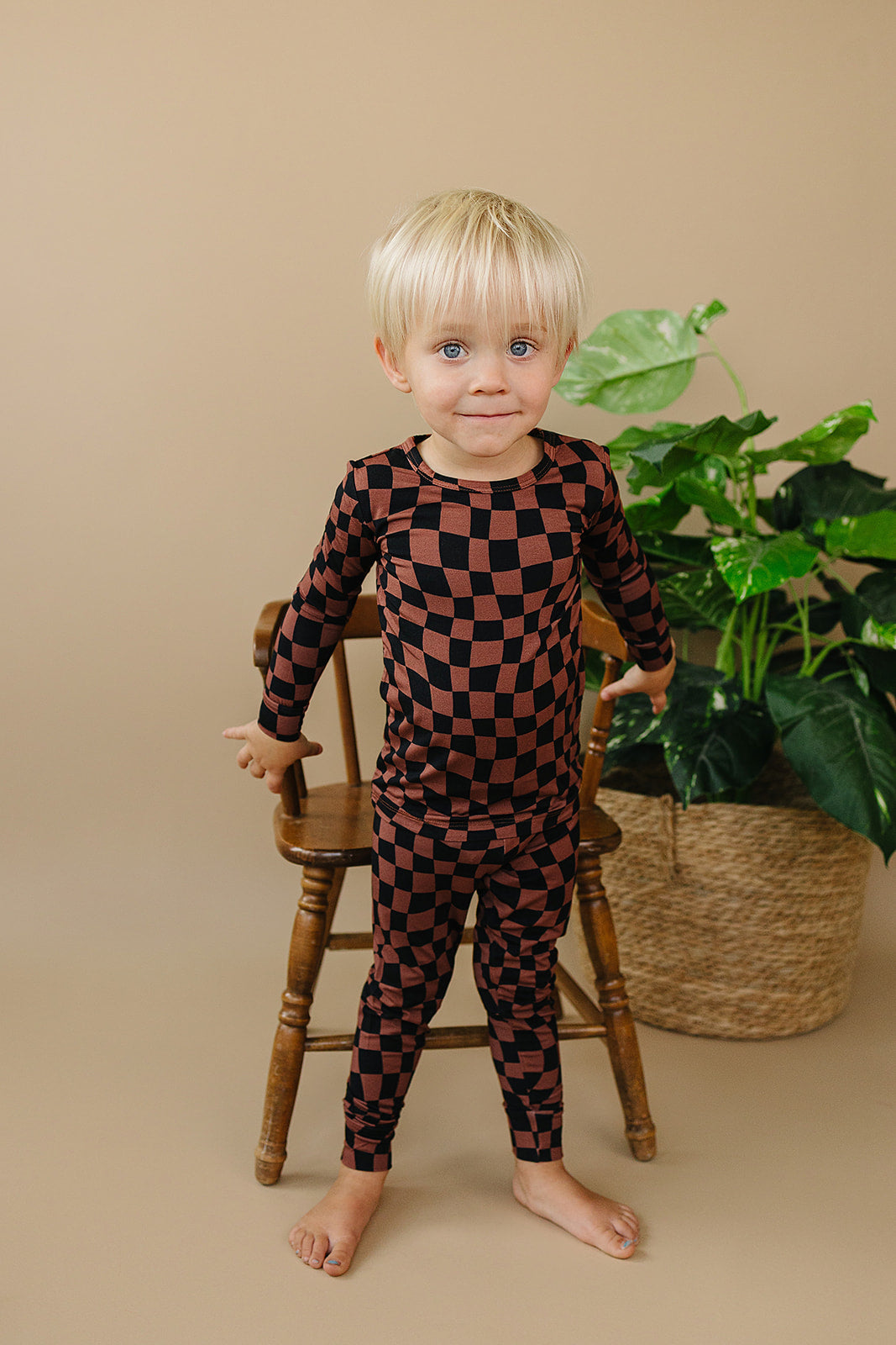 Bamboo Two Piece Set | Chocolate Wavy Checkered
