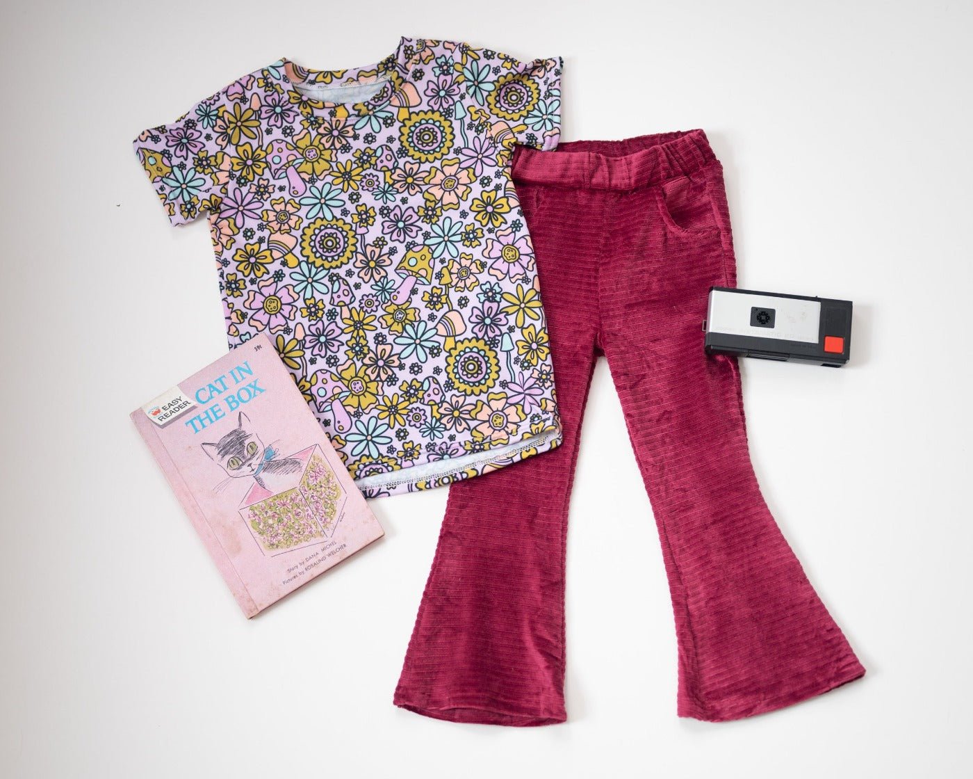 Burgundy Velour Corduroy Bell Bottoms for Babies, Toddlers and Girls