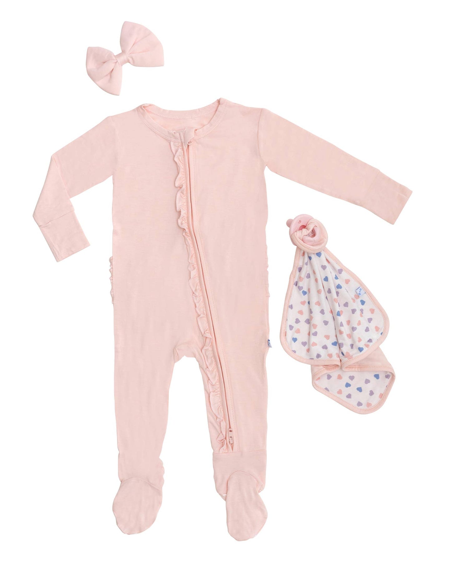 Bamboo Rose Quartz Ruffled Zippered Footie Pajamas