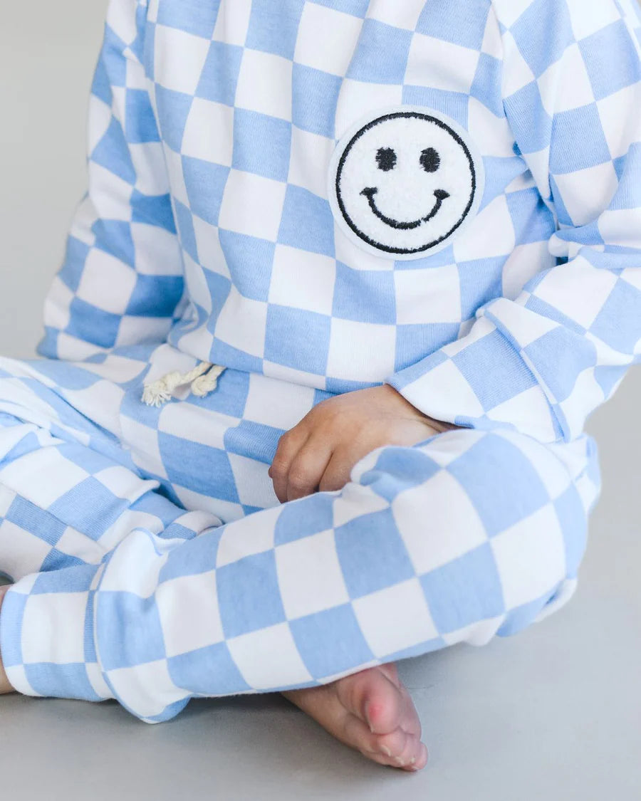Checkered Smiley Lounge Set | Blue