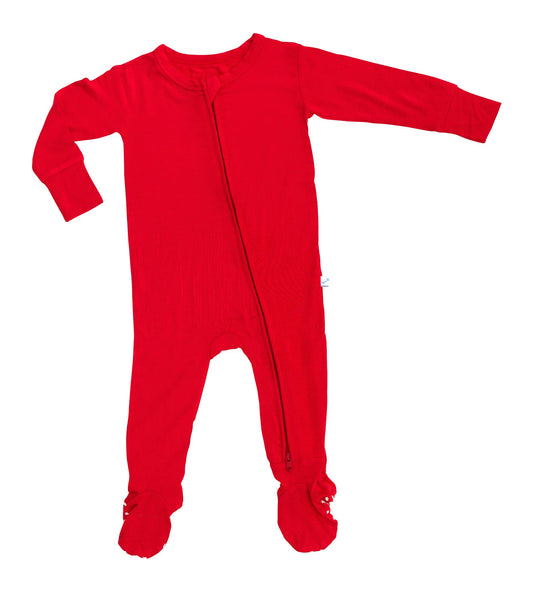 Bamboo Red Zippered Footie Pajamas