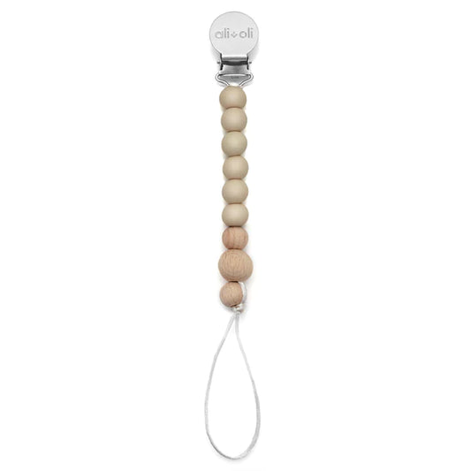 Ali+Oli Pacifier Clip - Taupe Wood