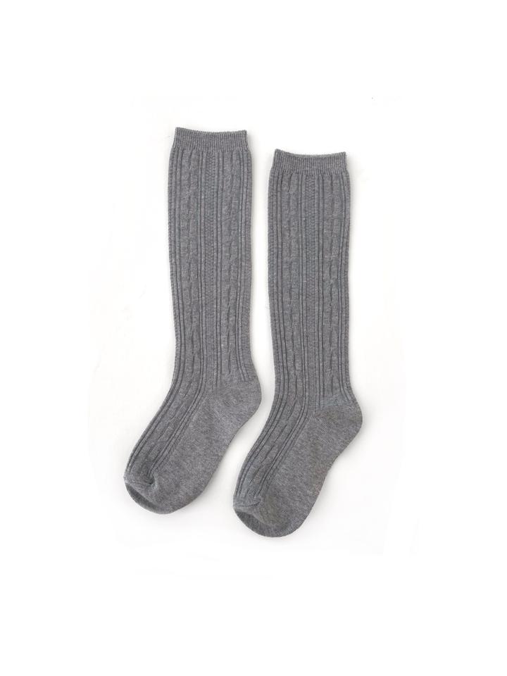 GRAY CABLE KNIT KNEE HIGH SOCKS