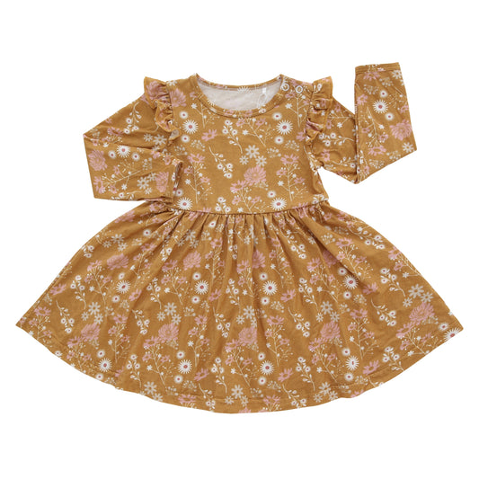 Mustard Floral Bamboo Long Sleeve Dress